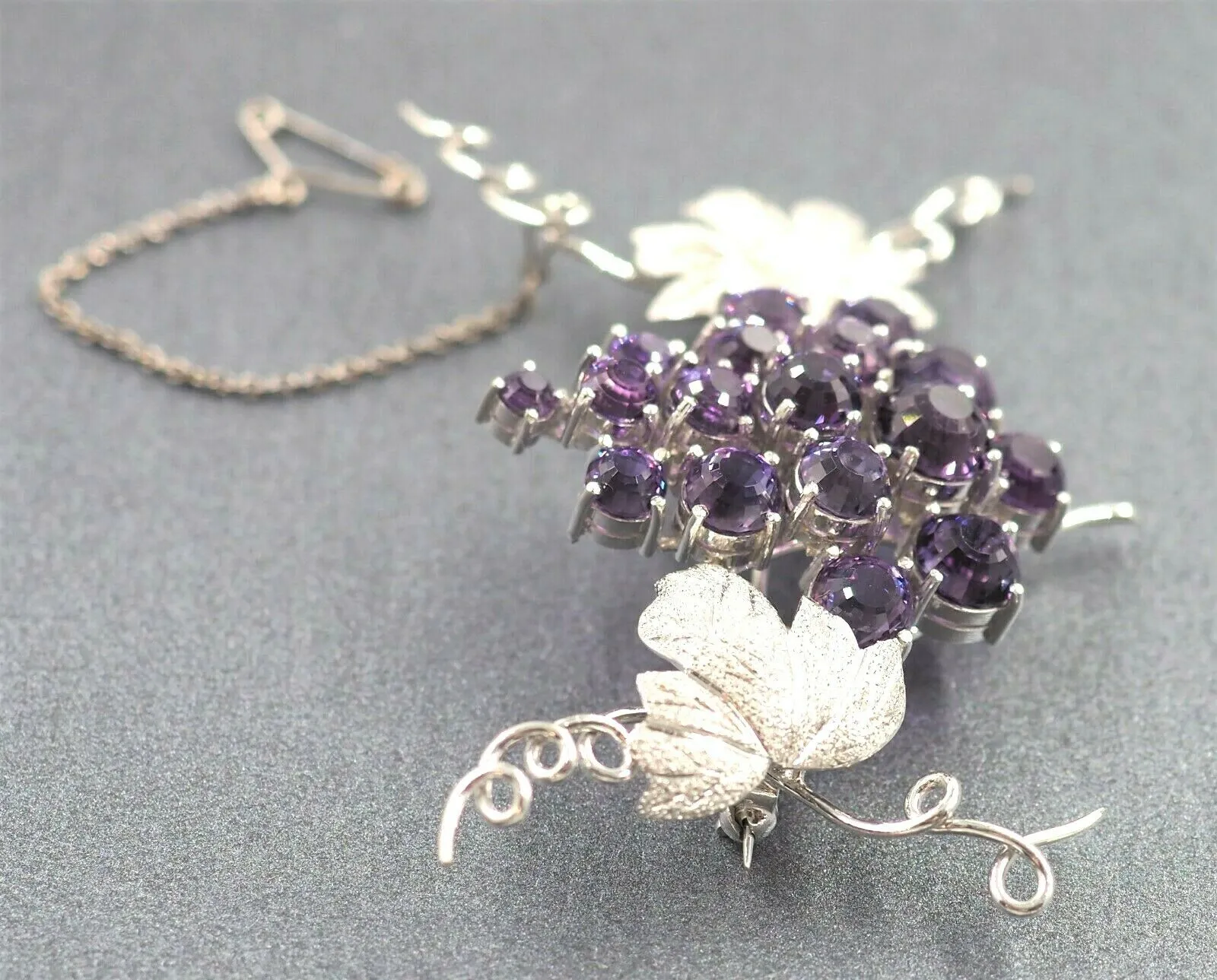 Silver & Amethyst Grape Brooch