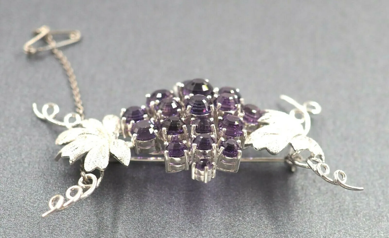 Silver & Amethyst Grape Brooch