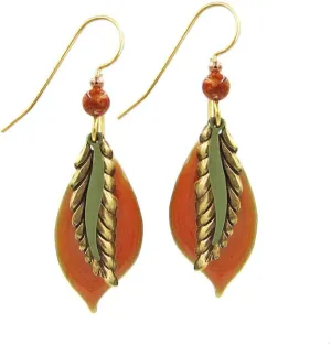 Silver Forest Leaf on Organic Shape Pierced Earrings - NE-2114