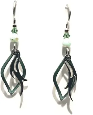 Silver Forest Light Green Flame in Open Diamond Pierced Earrings - NE-1770A