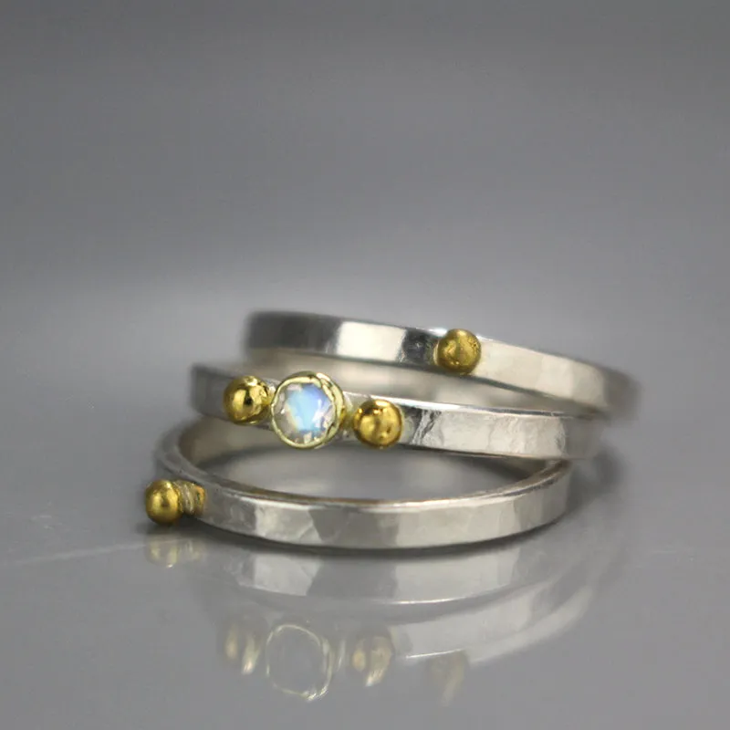 Silver Moonstone Stacking Rings Set