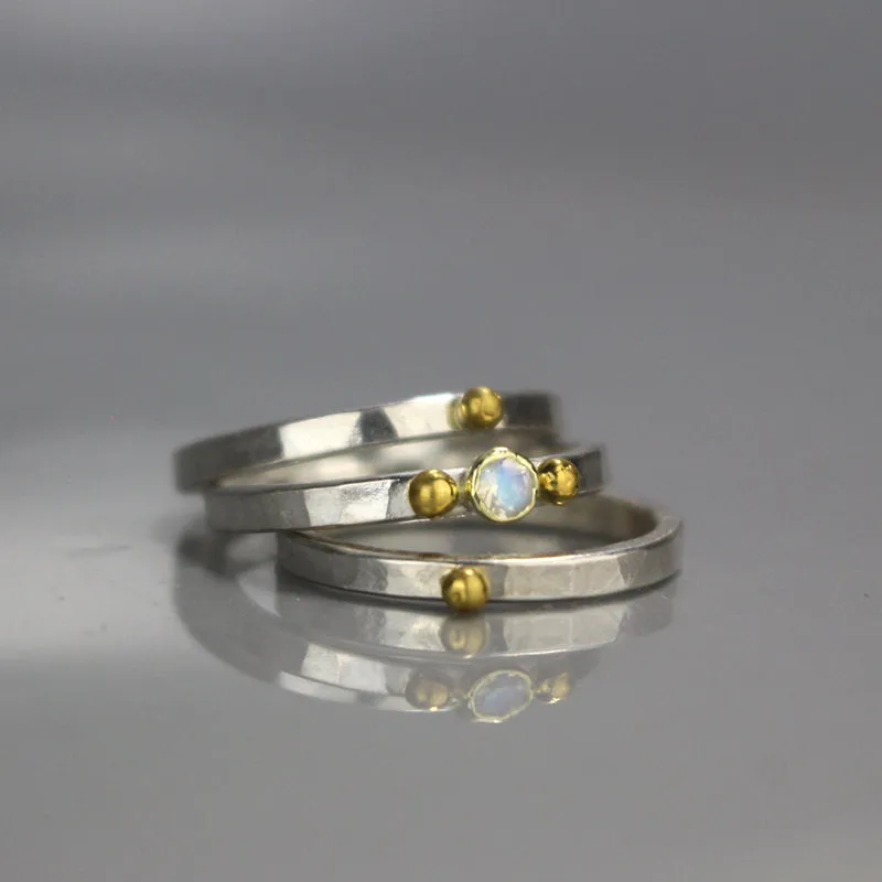 Silver Moonstone Stacking Rings Set