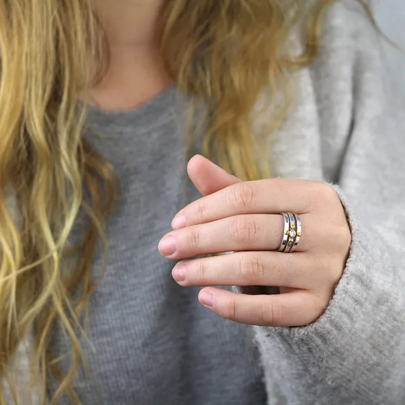 Silver Moonstone Stacking Rings Set