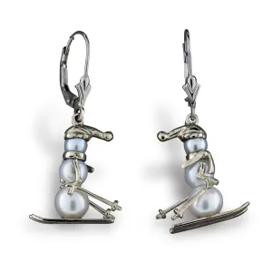 Skiing Pearl Snowman Earrings