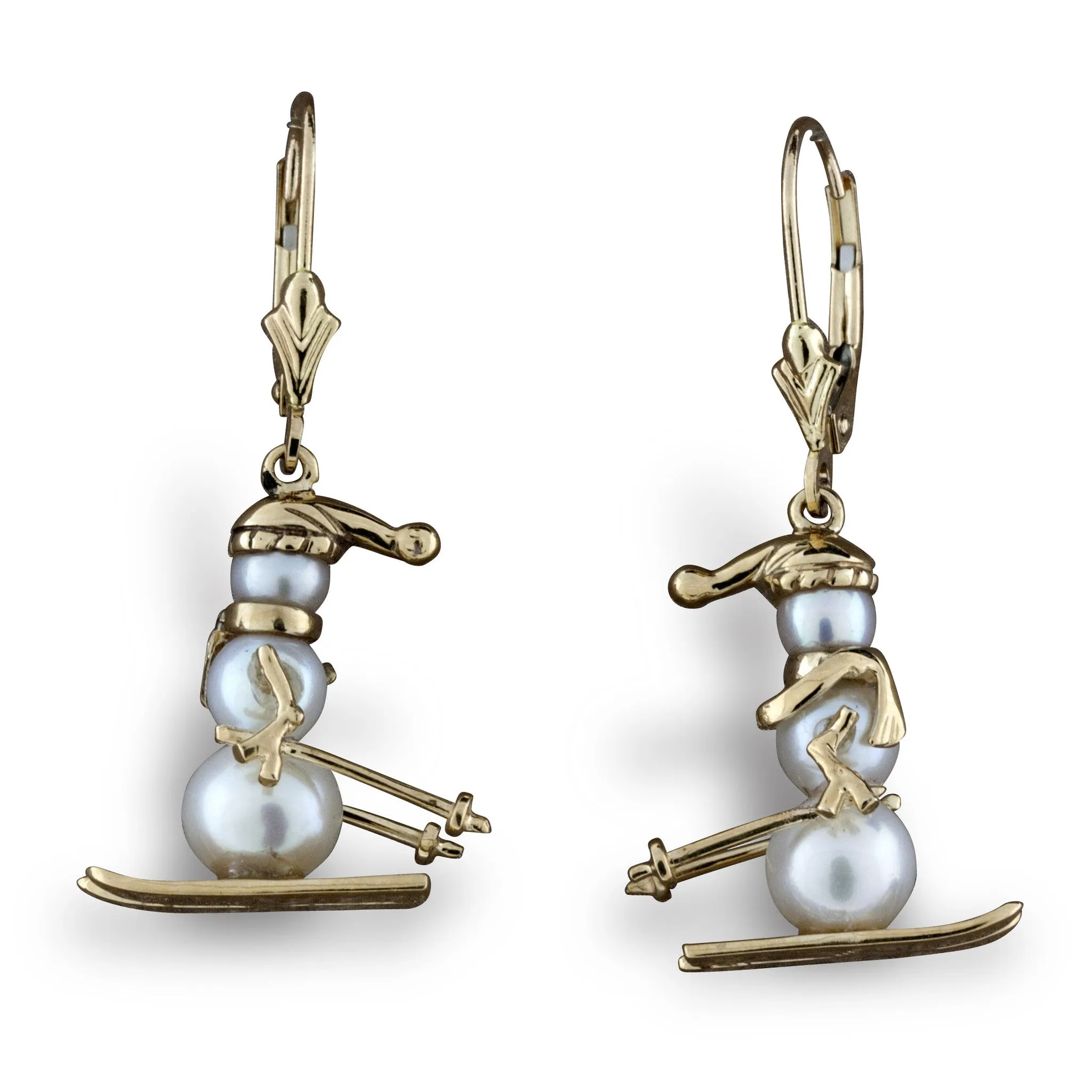 Skiing Pearl Snowman Earrings