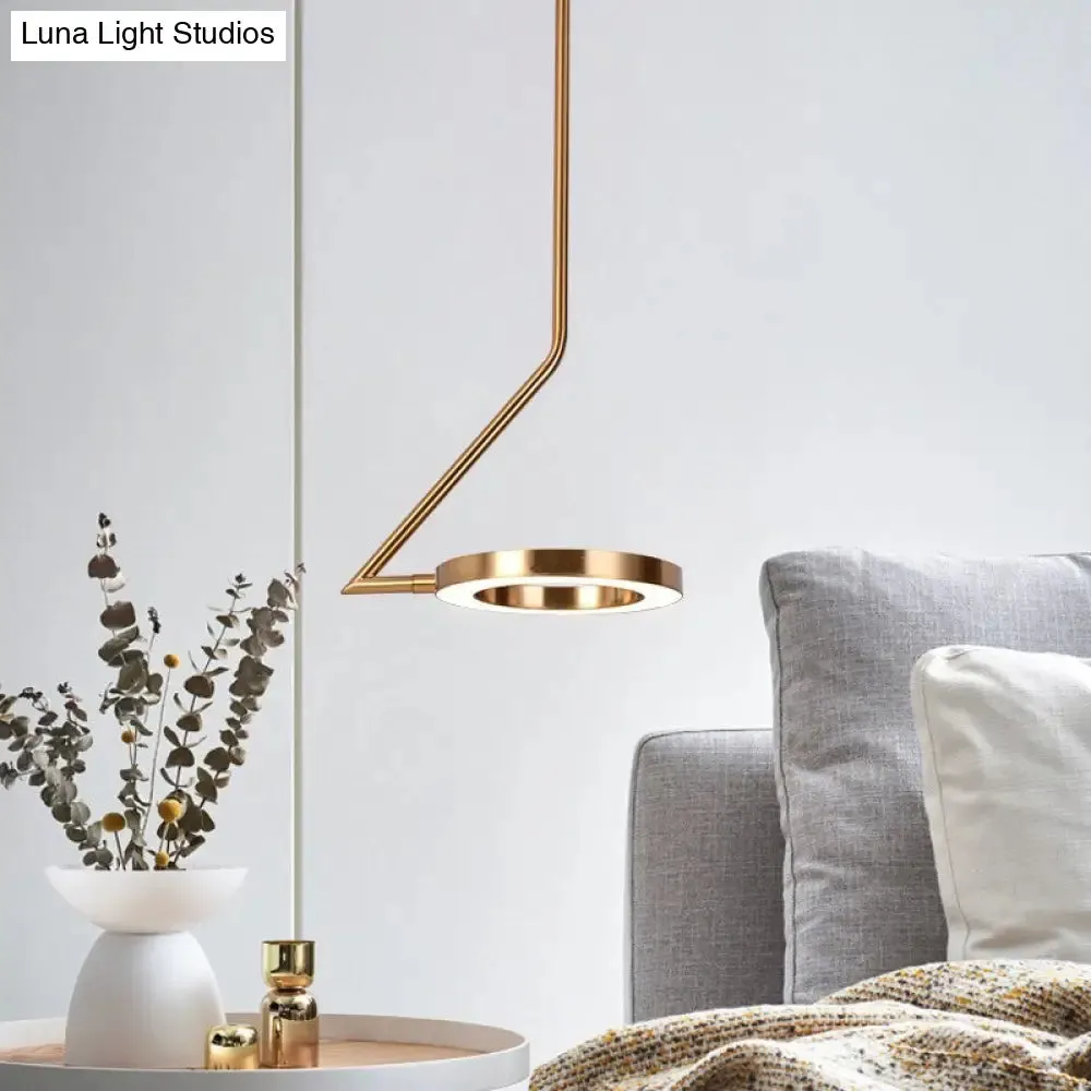 Sleek Metal Circle Pendant Light with LED Brass Finish - Perfect for Bedside Ceiling Suspension