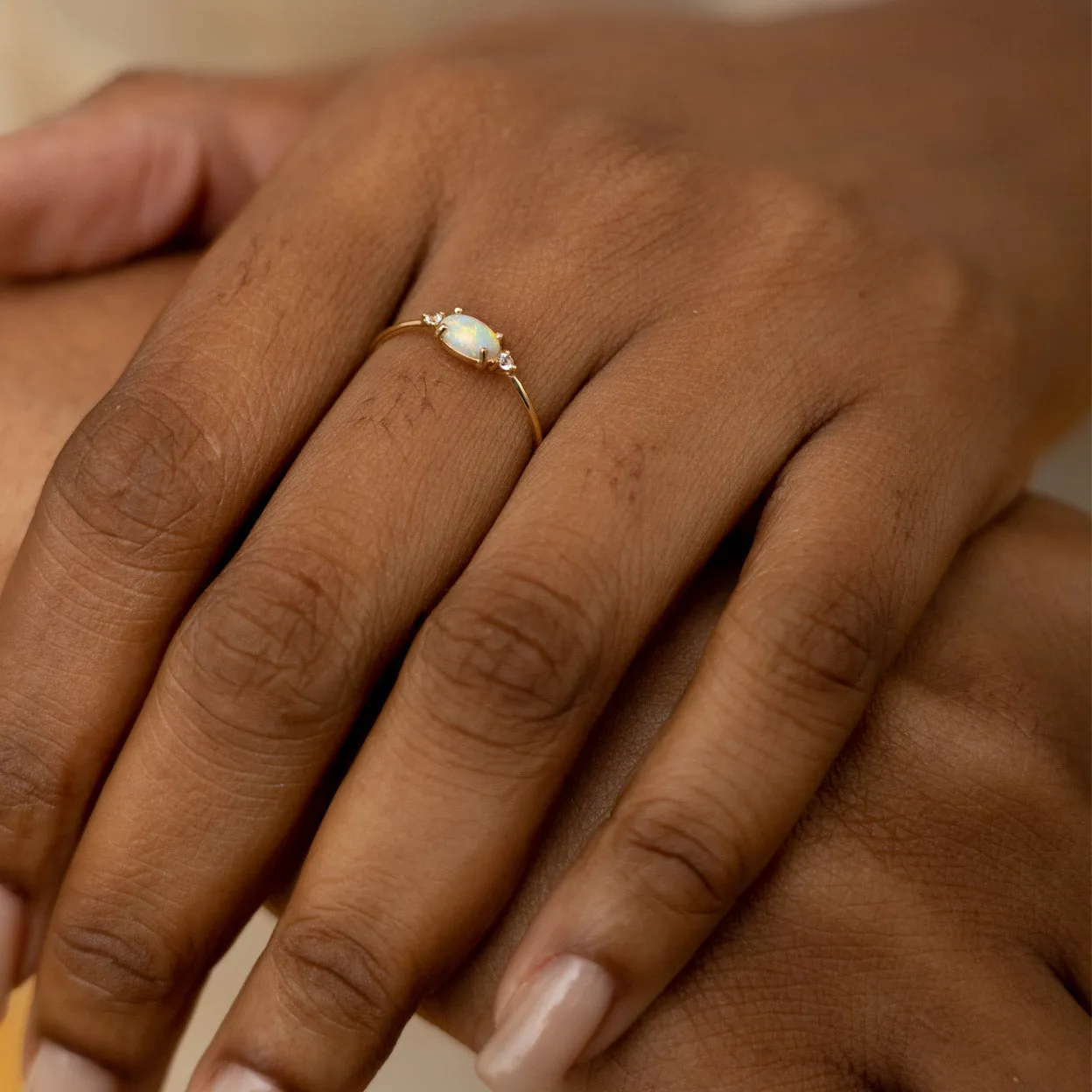 Solid Gold Allison Opal & White Topaz Ring