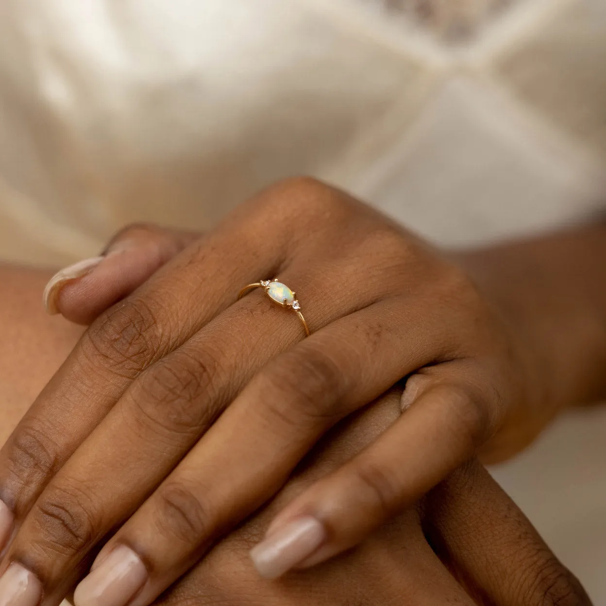 Solid Gold Allison Opal & White Topaz Ring