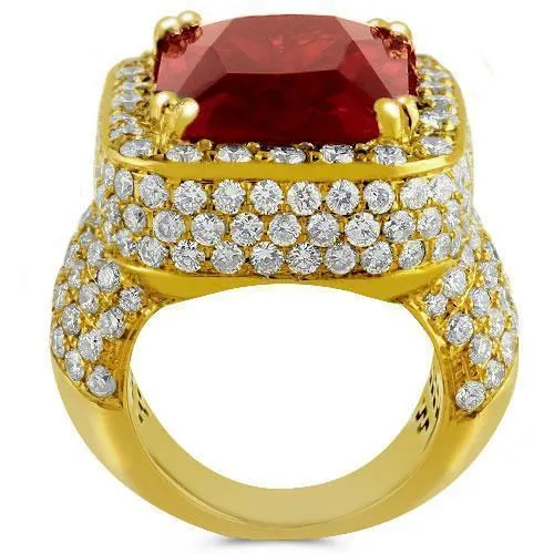 Solid Yellow Gold Mens Ruby Ring 18 Ctw