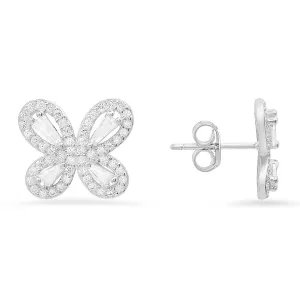 Sterling Silver Butterfly CZ Stud Earrings