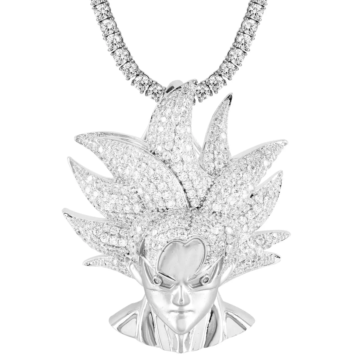 Sterling Silver Super Saiyan Goku Vegeta Face Character Pendant