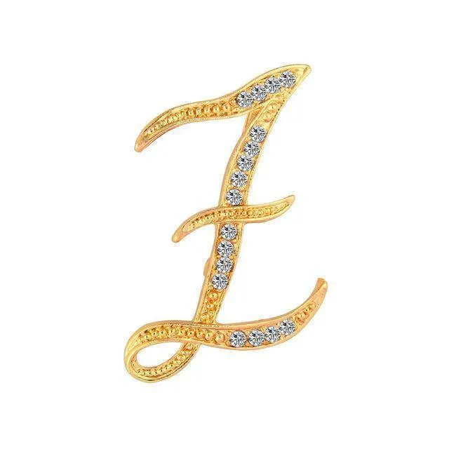 T-Z Gold Classic 26 Letters Crystal  Metal Brooch