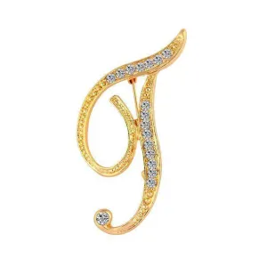 T-Z Gold Classic 26 Letters Crystal  Metal Brooch