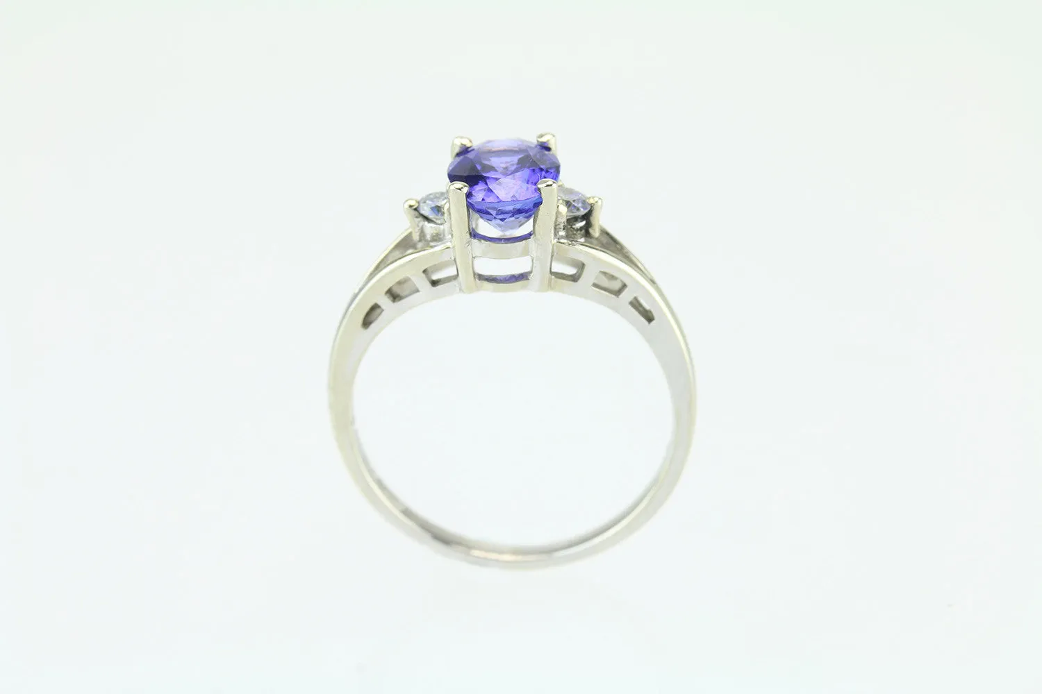 Tanzanite And Diamond 14kt White Gold Ring.