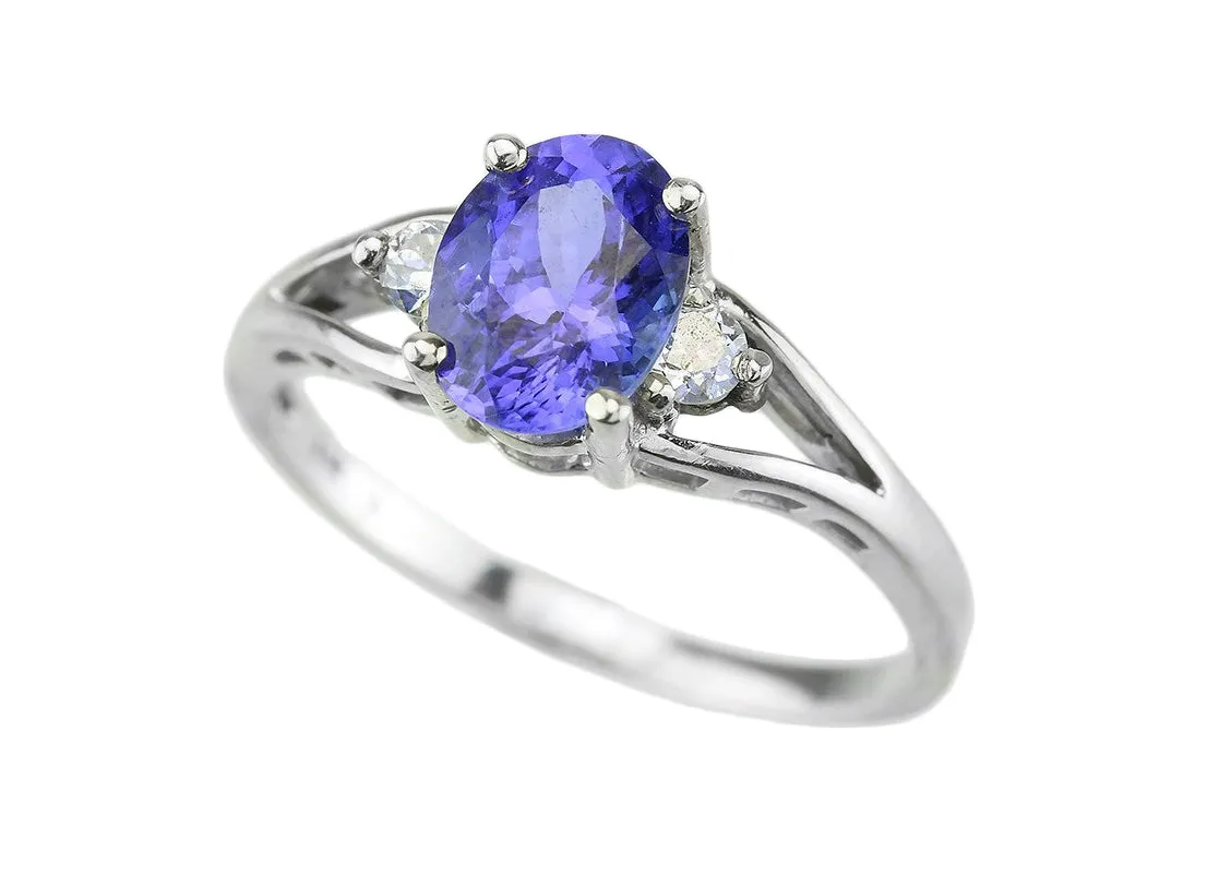 Tanzanite And Diamond 14kt White Gold Ring.