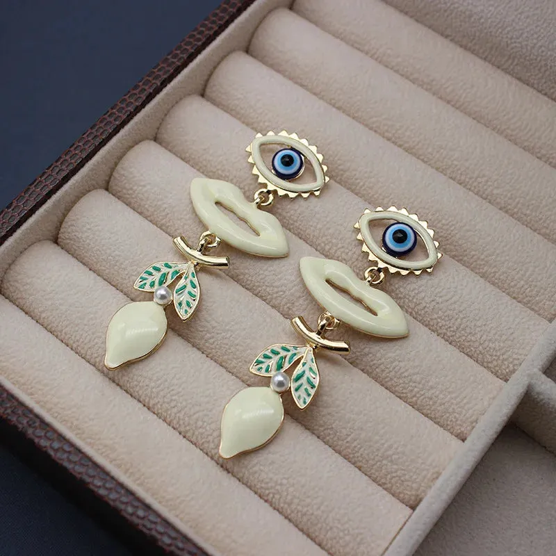 TEEK - Enchanted Eye Enamel Lemon Lipstick Earrings