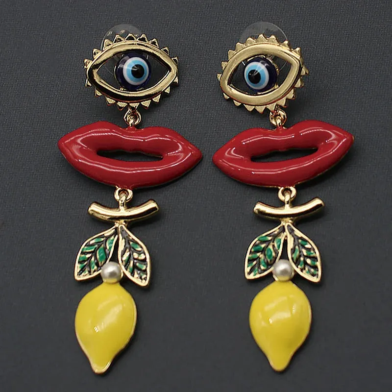 TEEK - Enchanted Eye Enamel Lemon Lipstick Earrings