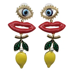 TEEK - Enchanted Eye Enamel Lemon Lipstick Earrings