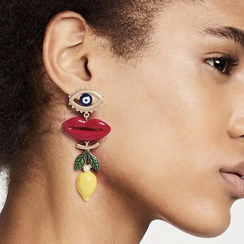 TEEK - Enchanted Eye Enamel Lemon Lipstick Earrings