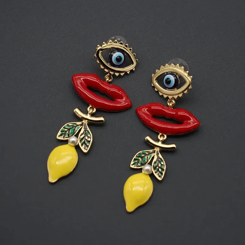 TEEK - Enchanted Eye Enamel Lemon Lipstick Earrings