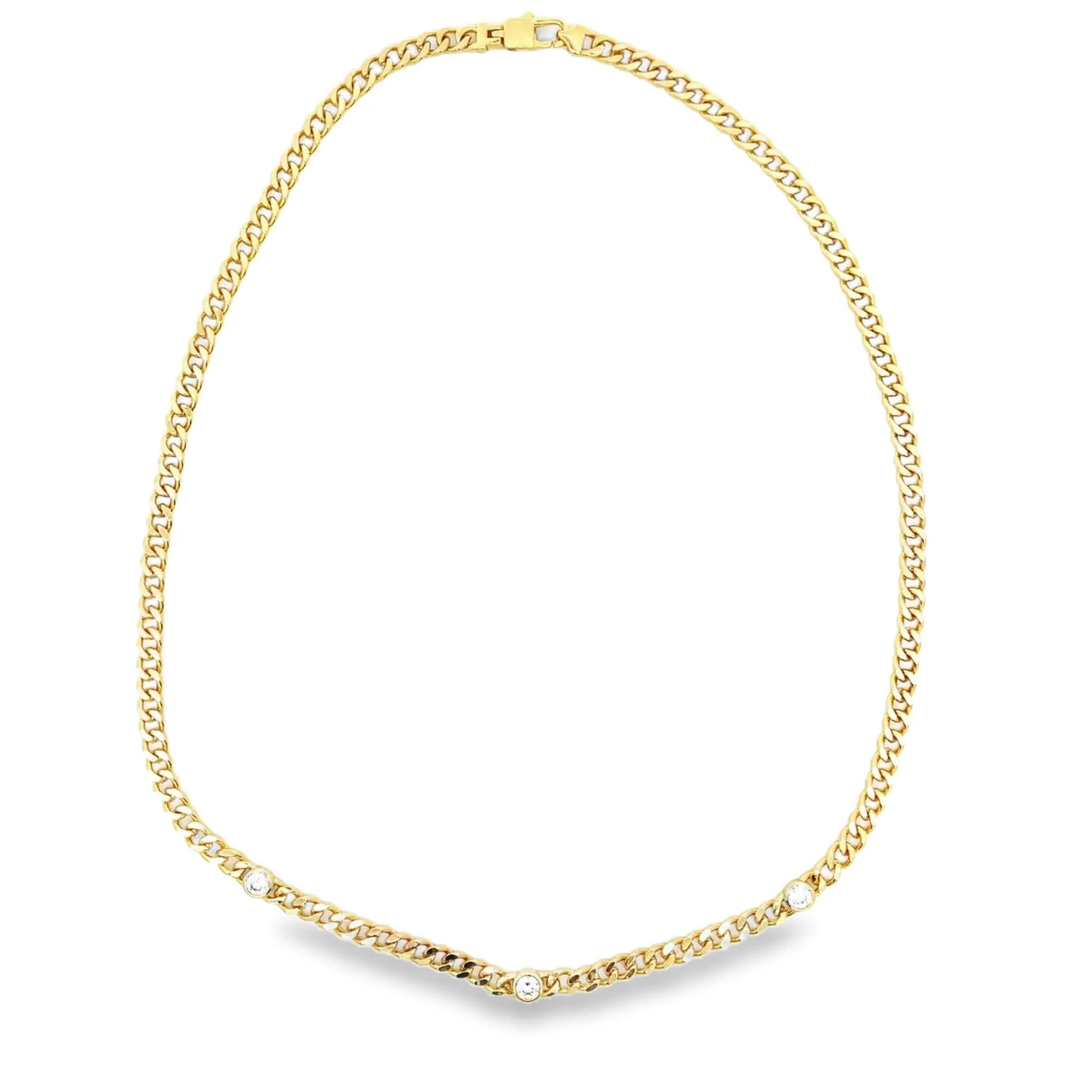 Thin Triple CZ Gemstone Cuban Link Necklace (H282/I428A)