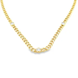 Thin Triple CZ Gemstone Cuban Link Necklace (H282/I428A)