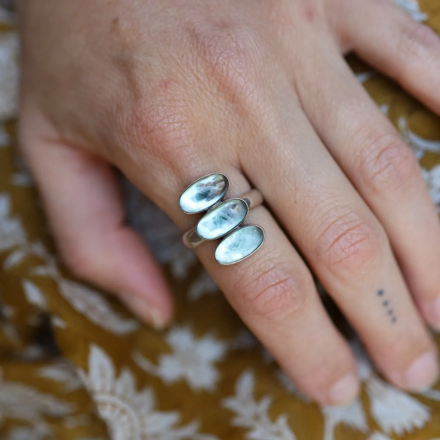 Triple Apatite Glowing Oval Cabochon Ring