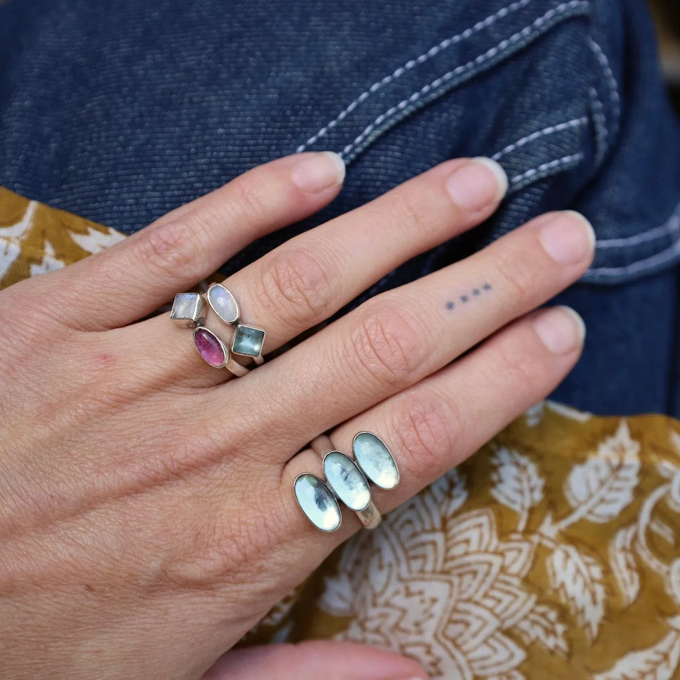 Triple Apatite Glowing Oval Cabochon Ring