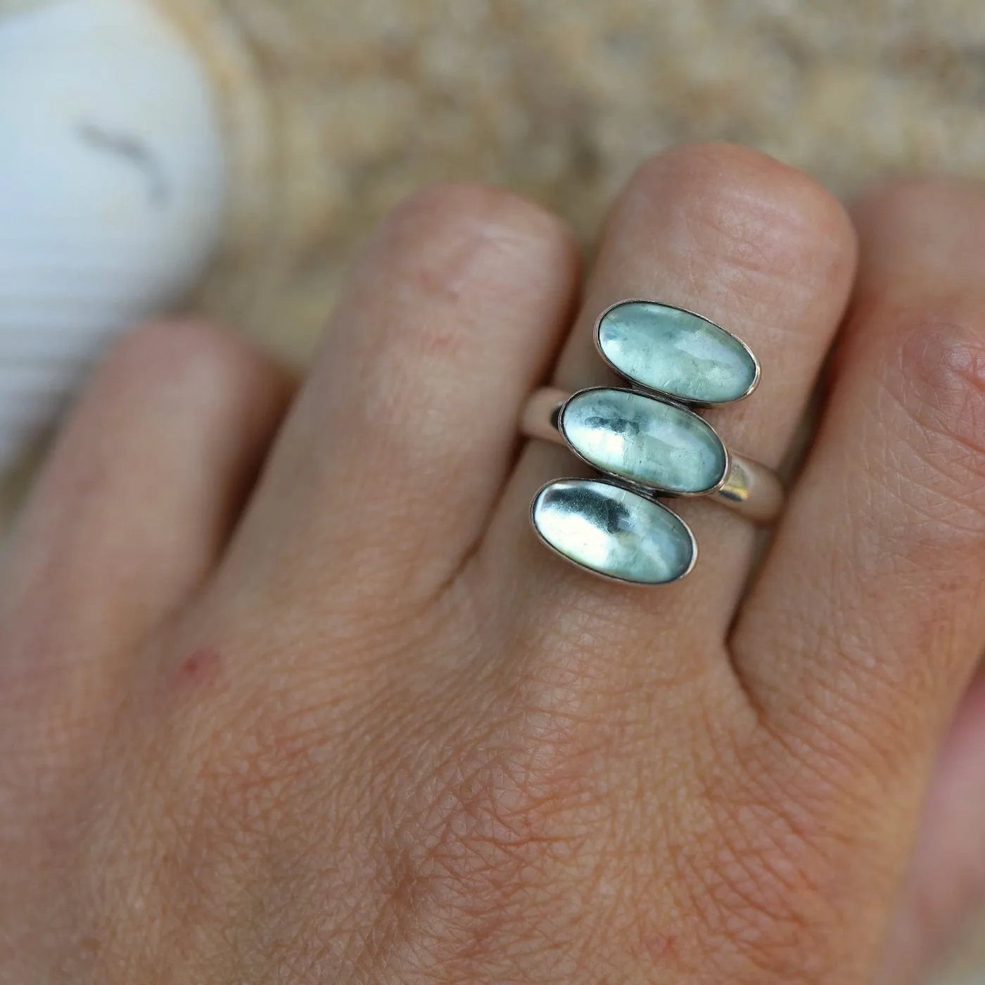 Triple Apatite Glowing Oval Cabochon Ring