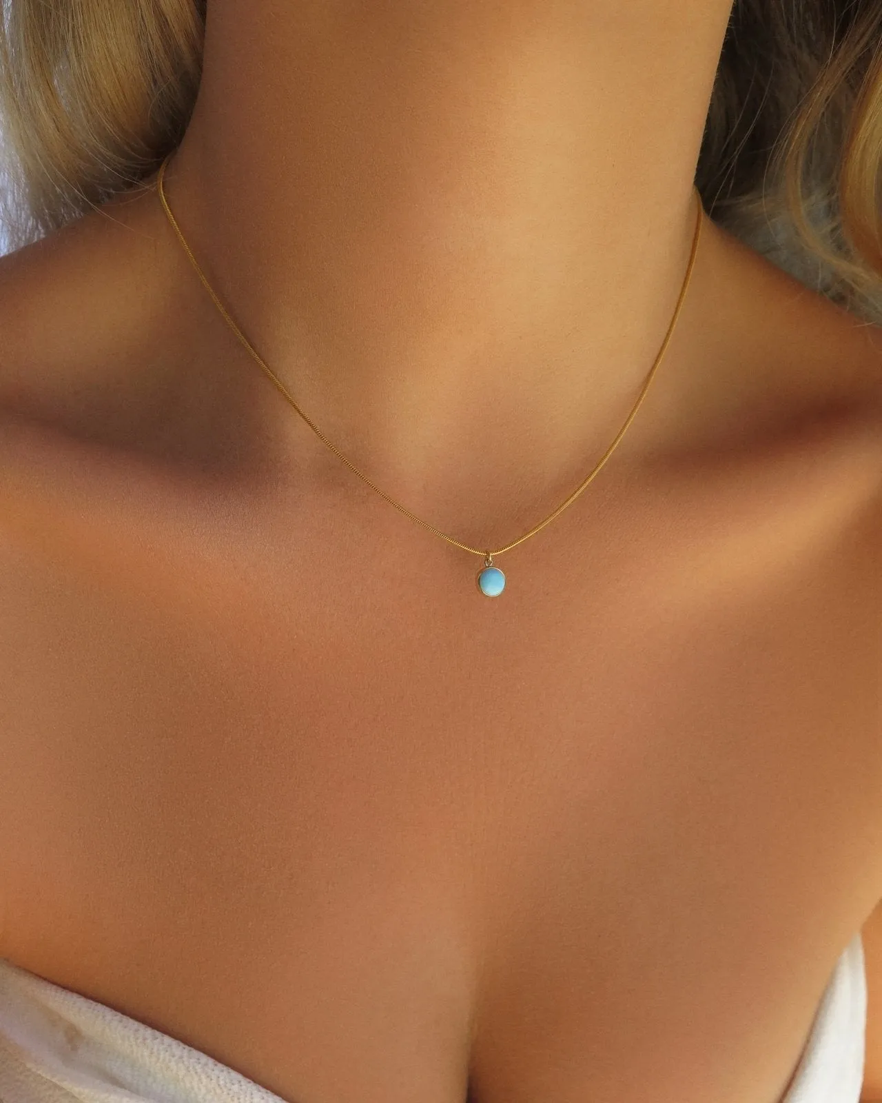 Turquoise Snake Necklace  - 14k Yellow Gold Fill