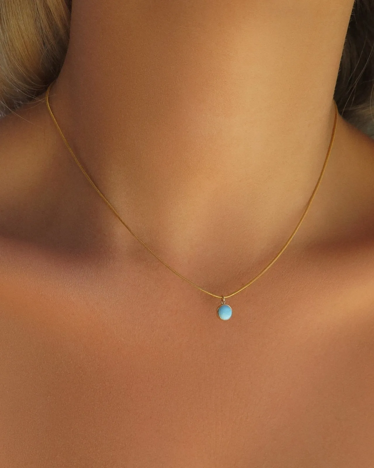 Turquoise Snake Necklace  - 14k Yellow Gold Fill