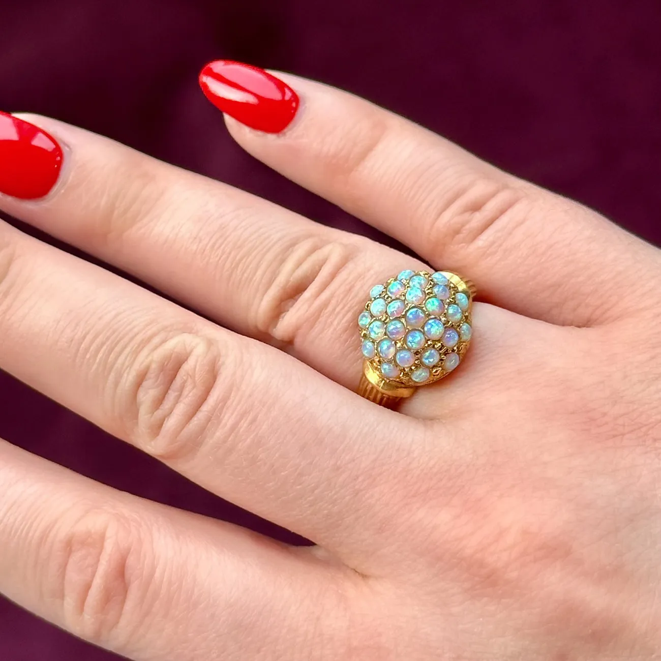 Victorian Style Opal Bombe Cluster Ring