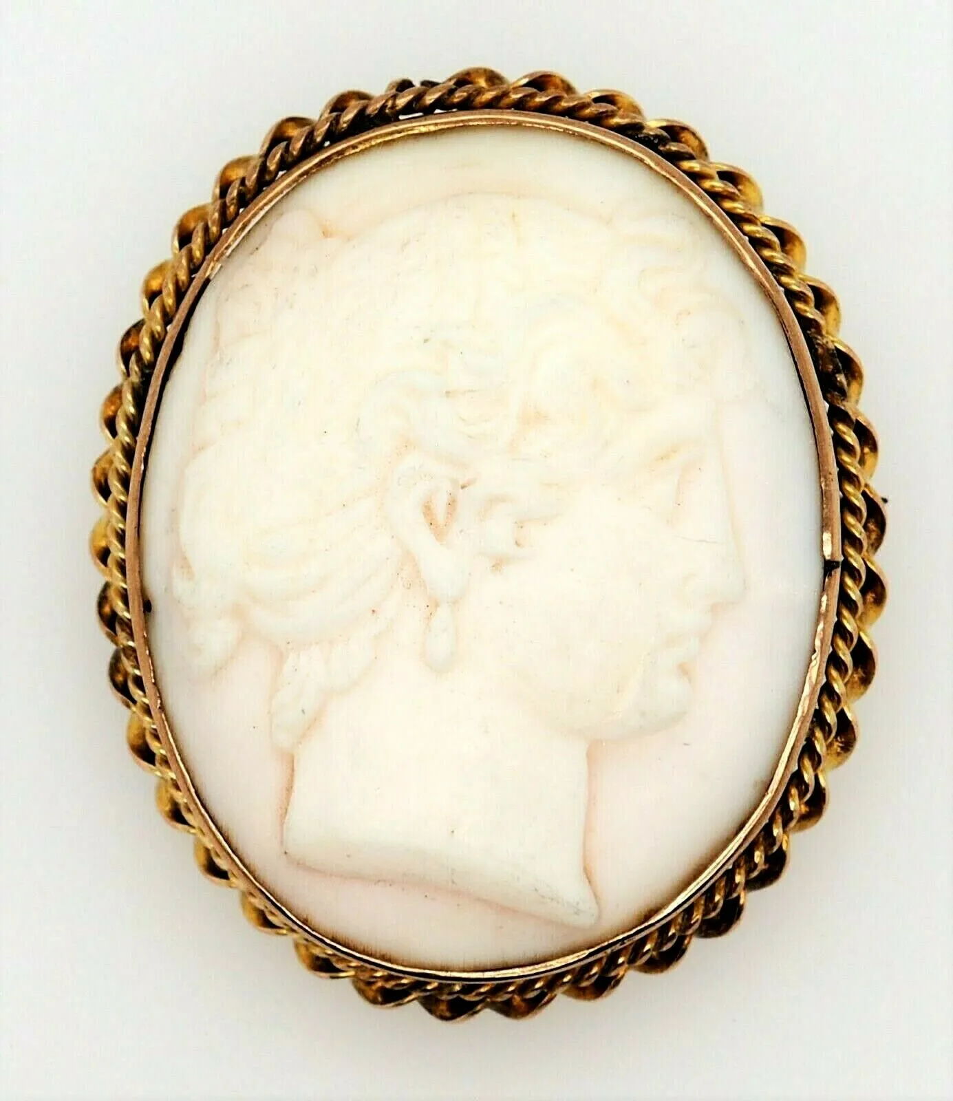 Vintage Conch Shell Cameo & Rolled Gold Brooch Fashion Jewellery