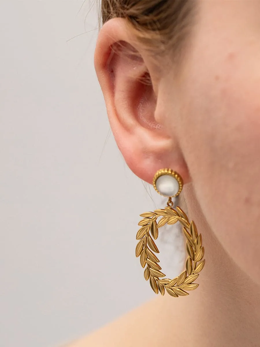 White Opal Olive Branch Earrings MSE00153