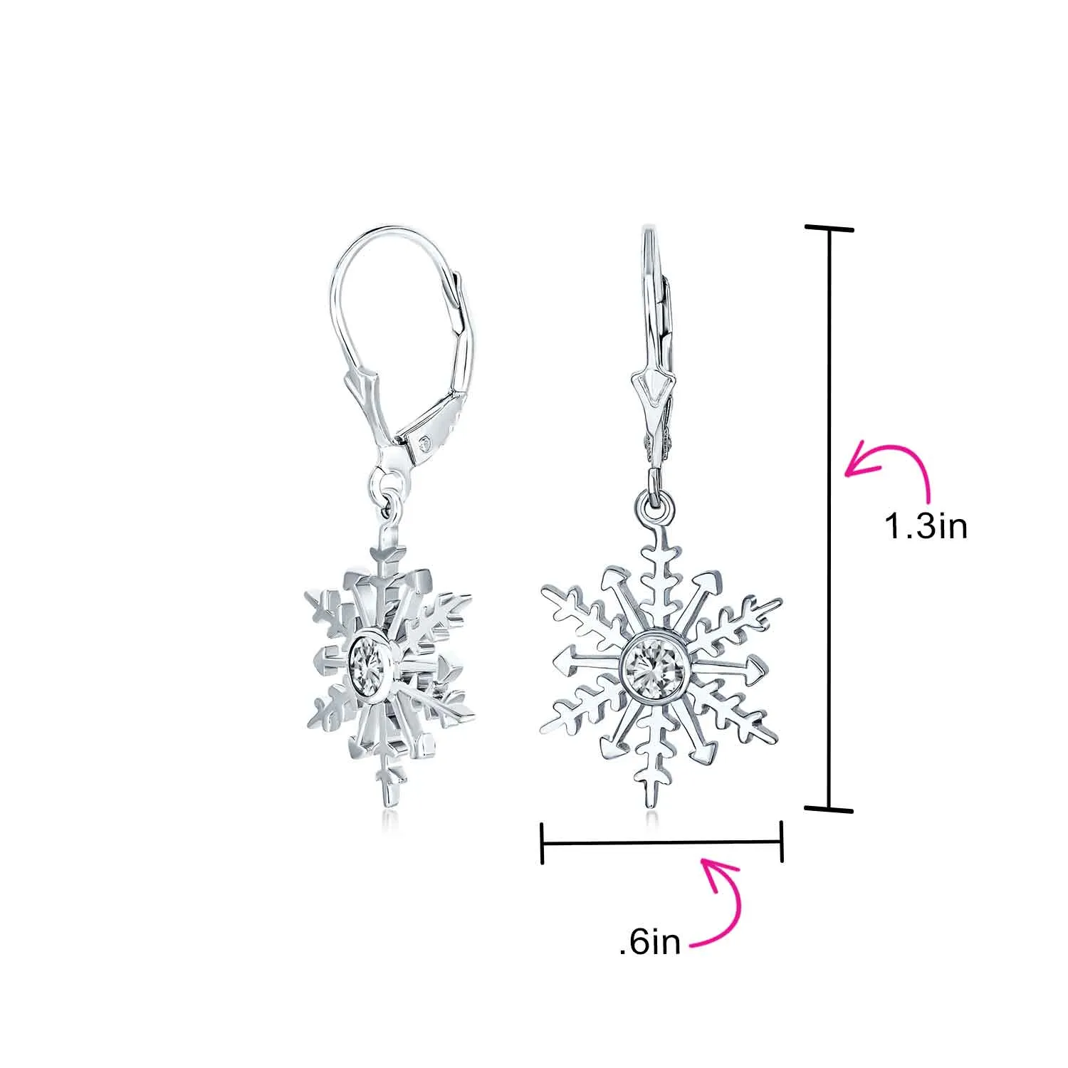 Winter Party Ice Blue Dangle Chandelier Earrings Snowflake Sterling Silver Leverback