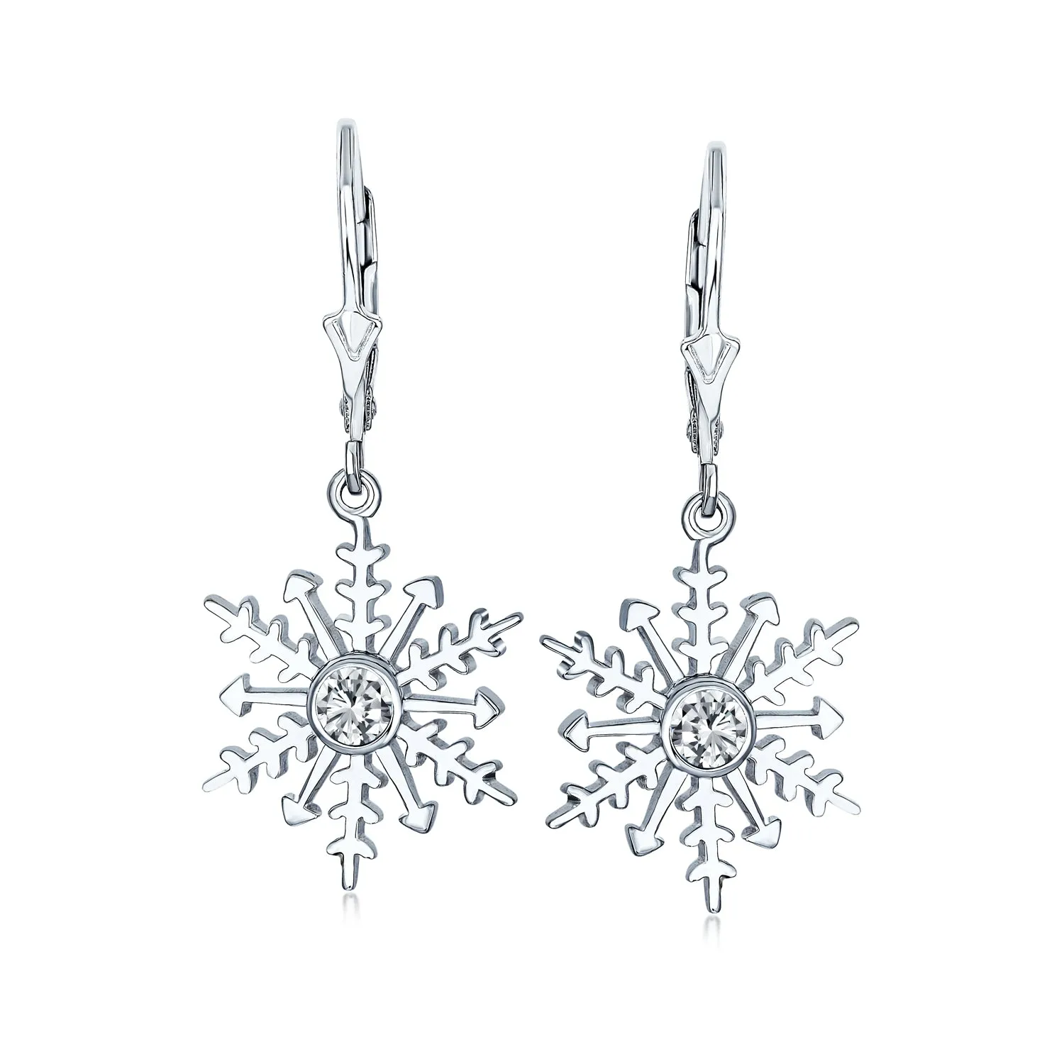 Winter Party Ice Blue Dangle Chandelier Earrings Snowflake Sterling Silver Leverback