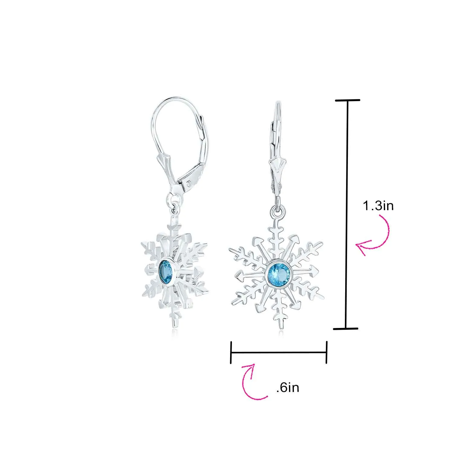 Winter Party Ice Blue Dangle Chandelier Earrings Snowflake Sterling Silver Leverback