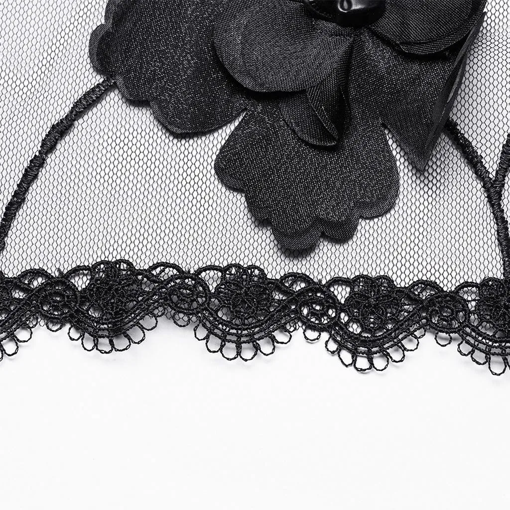 Women's Gothic Floral Splice Mesh Veil