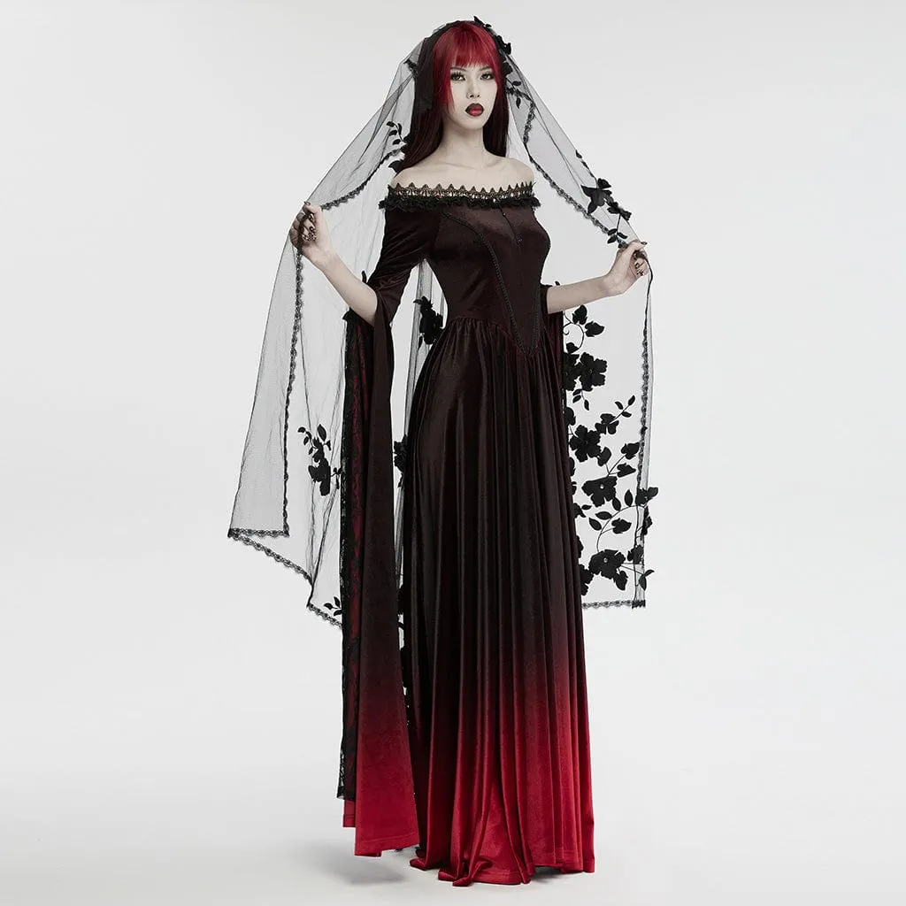 Women's Gothic Floral Splice Mesh Veil